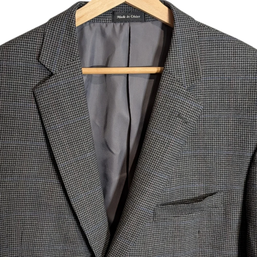 Jean-Paul Germain Men's Grey Checkered Wool‎ Blazer With Blue Stripe Size 46 XL